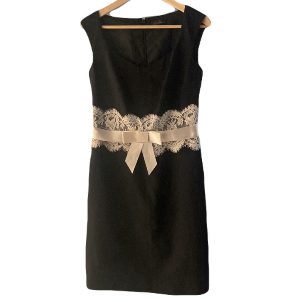 LUISA SPAGNOLI silk black and cream lace ribbon dress size 6
